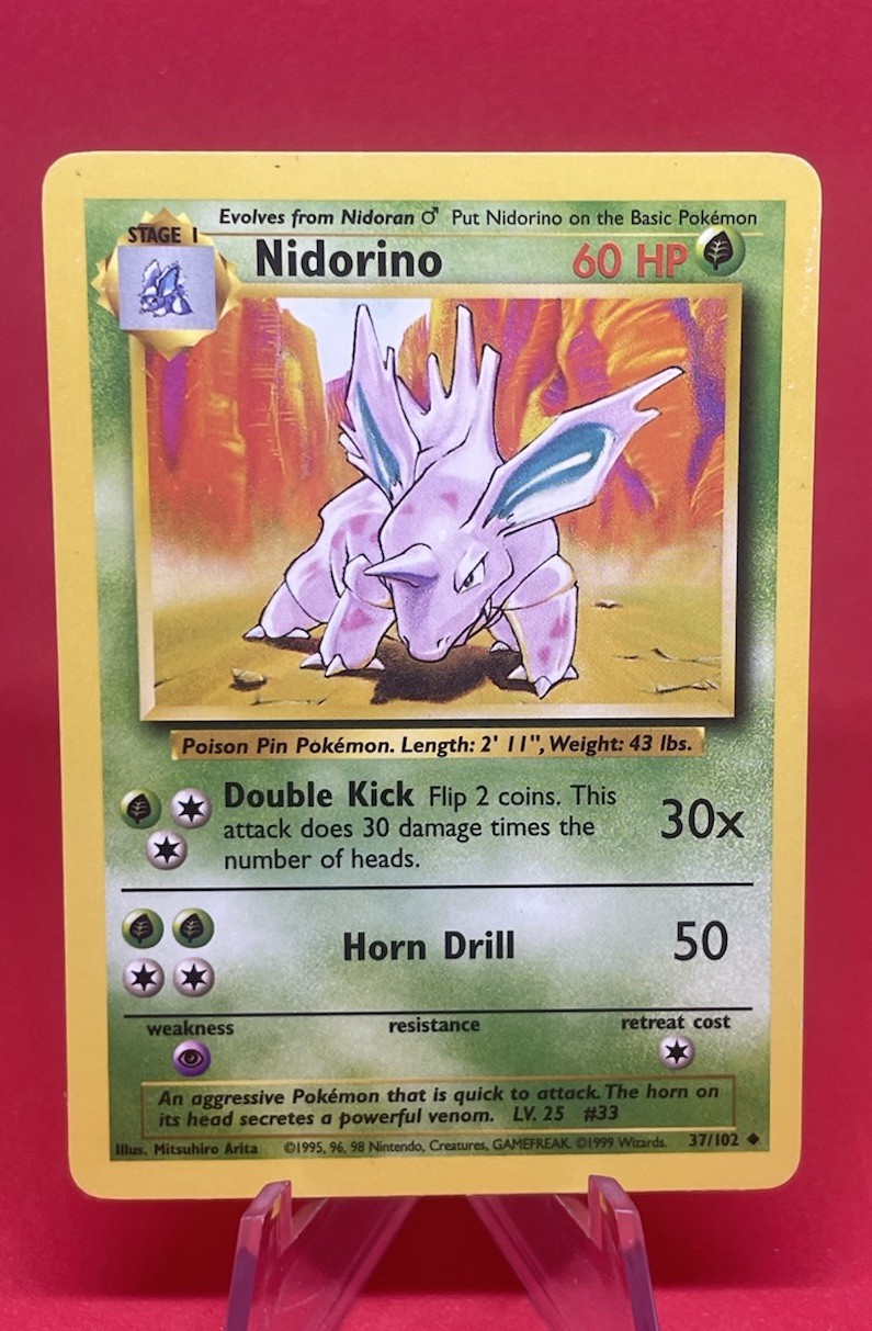 Nidorino 37/102 - Common 1999 English Base Set Pokemon Card -  LP