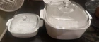 60’s 3x Corning Ware Just White Casserole Dishes 5QT A5B & A1B W Pyrex Lids A12C