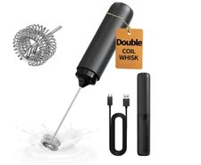 Rechargeable Milk Frother Handheld – Dual Coil Electric Coffee Frother Wand