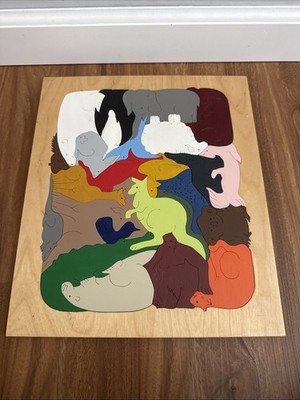 Vintage Hand Carved One Of A Kind puzzle wood Zoo Animals