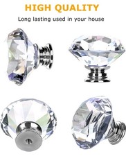 12 CLEAR CRYSTAL DIAMOND DIAMONTE HANDLES DOOR KNOB DRAWER 2 Sizes 