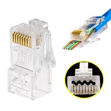 PETECHTOOL 100-Pack RJ45 Pass Through Connector 23AWG Cat6a Cat6 Ethernet Con...