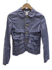 COMME des GARCONS Round Collar/Tiered/Jacket/S/Cotton/BLU/Gingham CK/S8J006