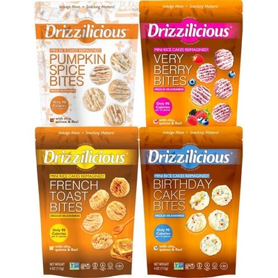 Drizzilicious Mini Rice Cakes 4 Pack 4oz   French, Pumpkin Spice, Bday, Berry
