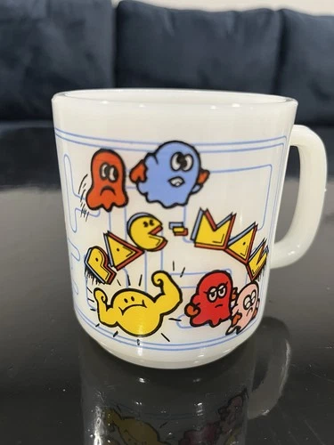 Midway MFG Co Vintage Pac-Man Milk Glass Cup Mug USA 1980s