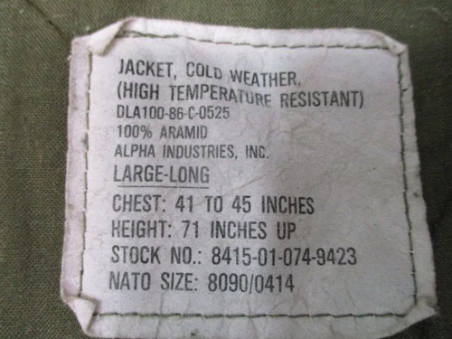 Vintage Alpha Industries CWU-45/P Flight Jacket Cold Weather Aramid Large Long image 9