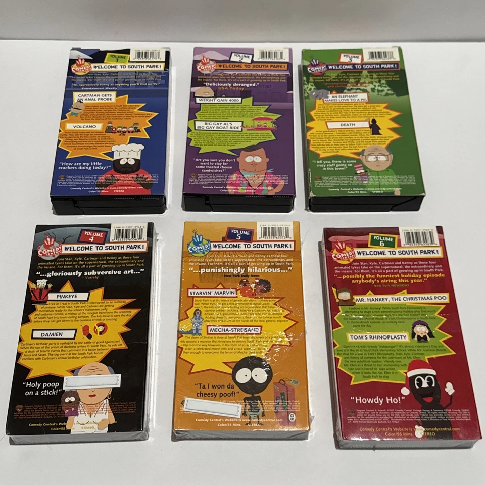 South Park Volume 1 - 6 VHS Tapes (4-6 SEALED) Warning Labels VGUC - Image 4 of 4