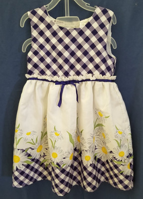 BLUEBERI boulevard Purple white gingham  w daisy floral print sz 6 Easter