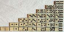 Jeu de dominos ancien os et bois d'ébène - complet 28 tuiles