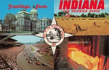 Greetings from Indiana Multi View - Raceway, Capitol, Farm - IN Postcard