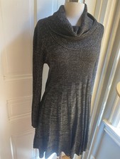 CALVIN KLEIN BLACK & SILVER FIT & FLARE PULLOVER SWEATER DRESS-SIZEM-NWOT-LOVELY