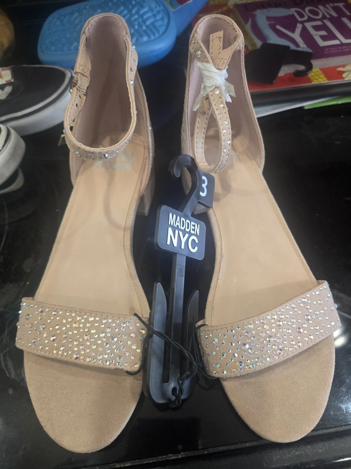 Youth Girls Madden NYC Solid Pink Rhinestone Dress Heels- Size 3 . Fancy Shoes