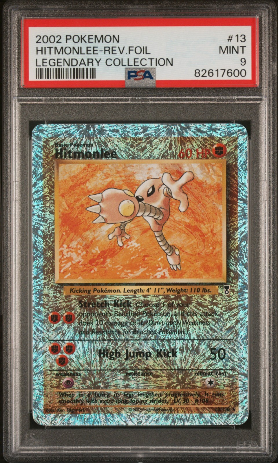 2002 POKEMON LEGENDARY COLLECTION #13 HITMONLEE-REVERSE FOIL PSA 9