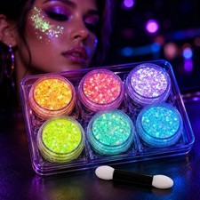 6 Colors Glow in the Dark Glitter Gel, UV Face Body Hair Makeup 6 colors