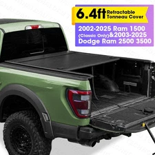 6.4FT Retractable Tonneau Cover for 02-25 Ram 1500 & 03-25 Dodge Ram 2500 3500