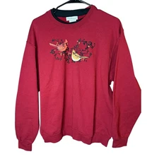 Country Store Cardinal Bird Embroidered Red Crewneck Sweatshirt Women's Vintage