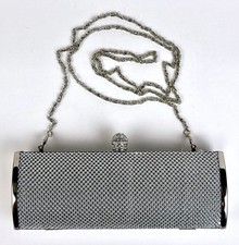Silver Tone Mesh Hardshell Evening Bag/Clutch w Tuck-Away Chain Strap Ball Clasp
