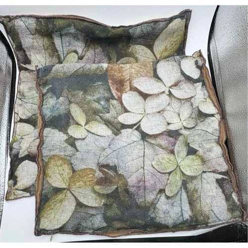 Borgo Delle Tovaglie Set of 2 Linen Pillow Covers Leaves Made In Italy Brown