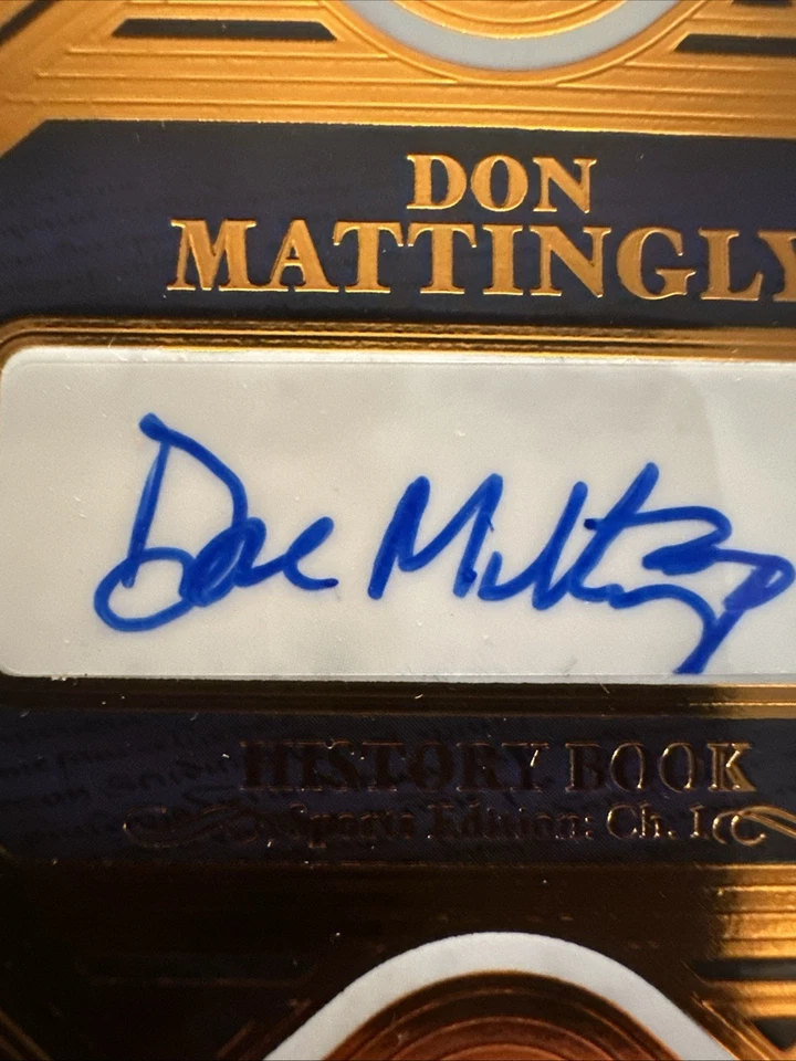 Parche de folleto de libro de historia Don Mattingly Leaf Auto Salón de la Fama de los Yankees/25 Foto 3 de 4