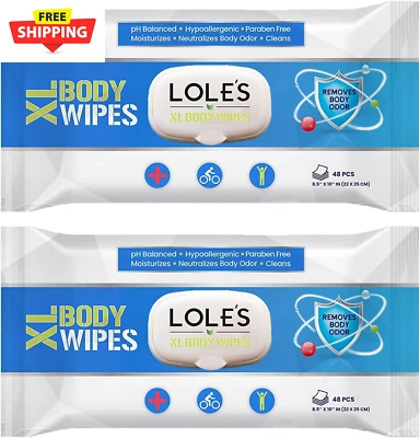 US NATURALS CORP LOLE'S XL Body Wipes - Cleansing No Shower Bed Bath Wet Wipes for Adults - Large