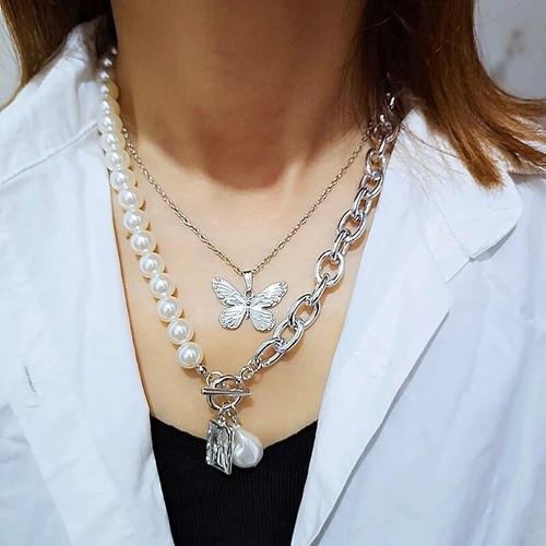 Mode Silber Gold Farbe Schmuck Frau Perlenkette Anhänger Halskette