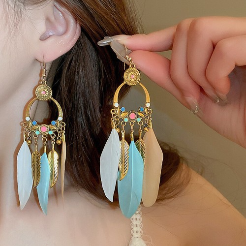 Feather ear hooks, tassel style earrings, exquisite gifts for women - Picture 28 of 43