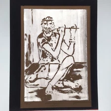 Malucci ART  STREET musician Silkscreen N.Y. Artist  16/25 VTG 1968 Hippie FLUTE