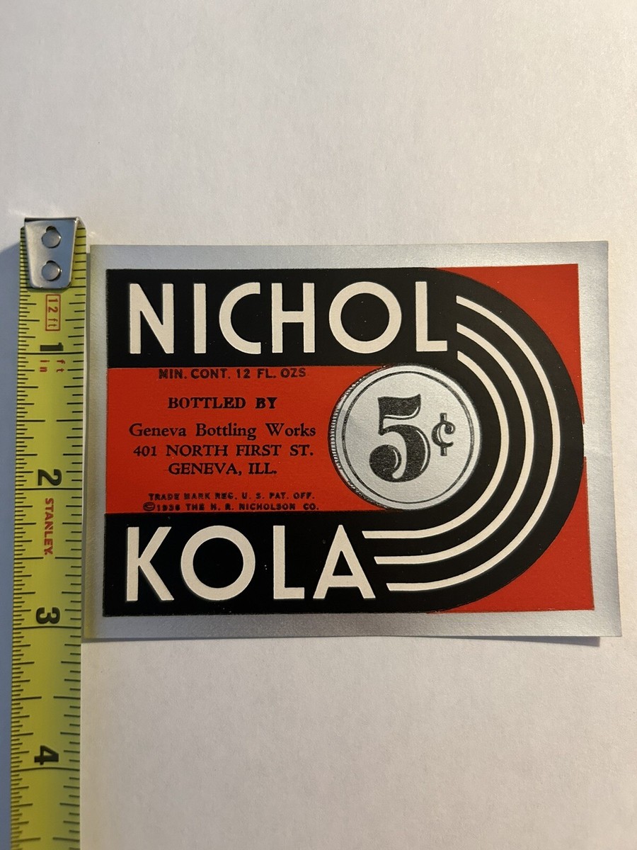 Vtg Jupiter Bottling Nichol “Nickel” Cola Geneva Illinois Soda