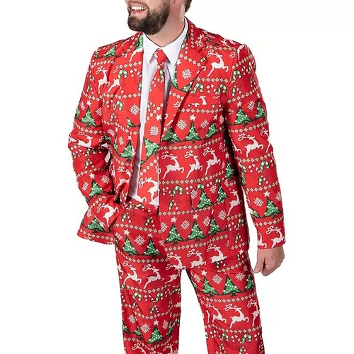 Red Small Size Christmas Suit LED Lights Two Buttons - Color: Red -- Size: Small - 第 2/11 張圖片