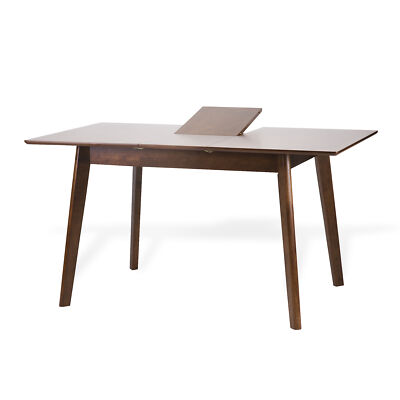 Extendable Rectangular Dining Room Table Modern Solid Wood Medium Brown Color