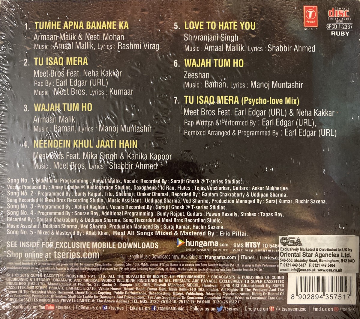 Hate Story Bollywood Music CD Australia