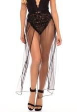 Oh La La Cheri Jeana Lingerie Lace Sheer High Waist Tie Slip Skirt Maxi Coverup