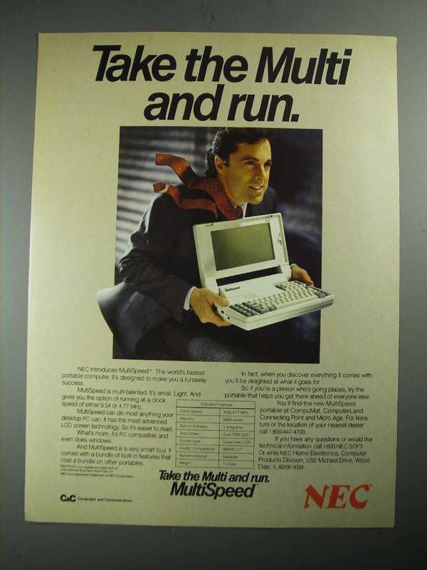 1987 NEC MultiSpeed Portable Computer Ad - Take the Multi And Run