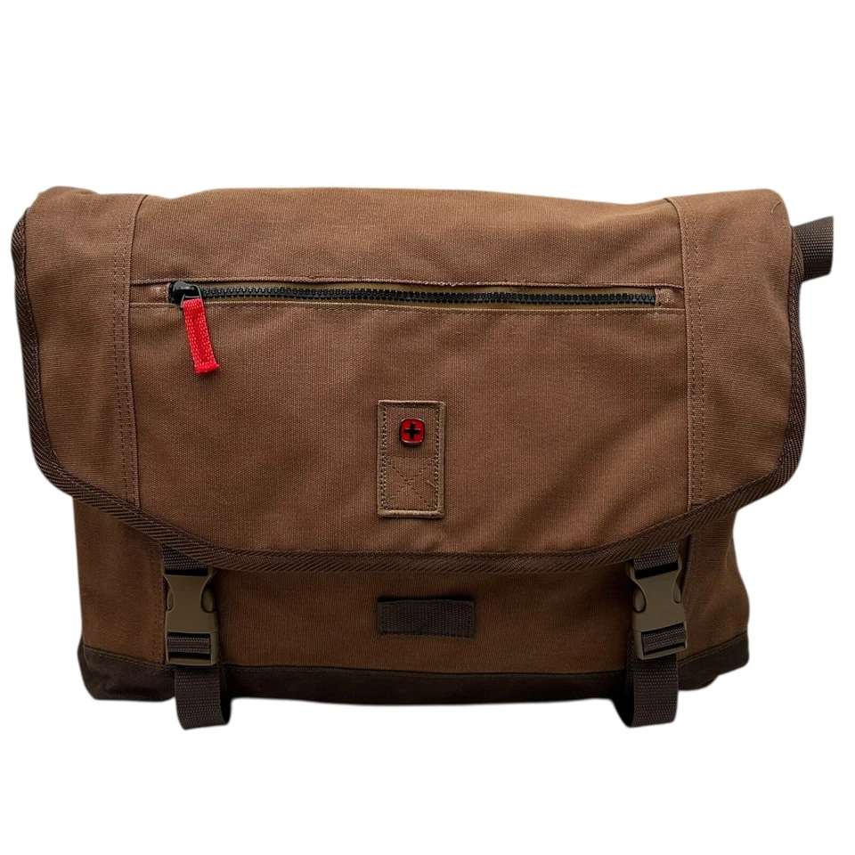 Bolso de hombro mensajero de lona encerada repelente al agua Wenger marrón 16 pulgadas para computadora portátil Foto 3 de 4
