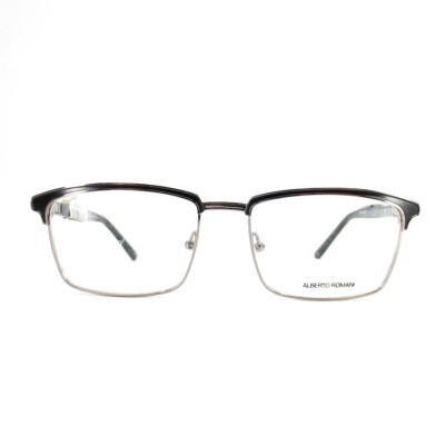 Alberto Romani AR 9000 BK/SI Mens Square Full Rim Eyeglasses Frames 52-17-140
