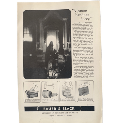 Publicidad publicitaria vintage 1930 Bauer & Black A Gauze Hurry - Imagen 3 de 4