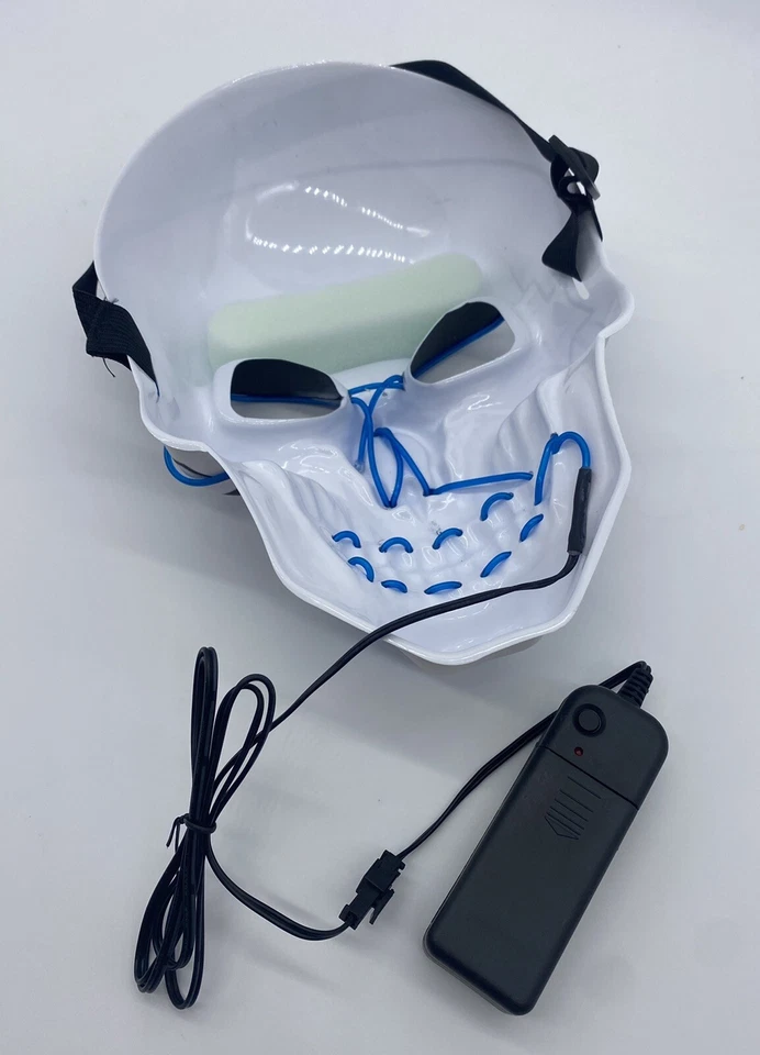 Halloween Light Up Skeleton Blue LED Mask Party RAVE EUC - Image 3 of 4