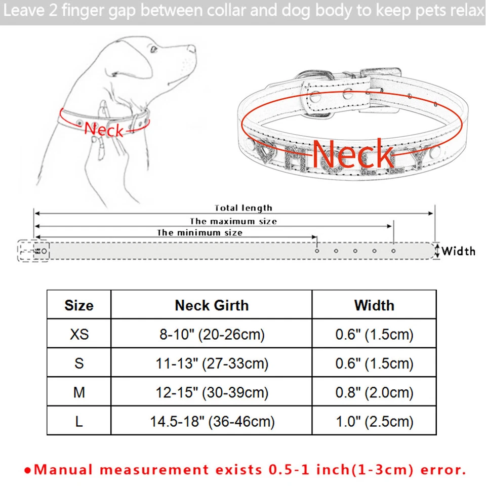Кожаный ошейник для собаки блестящий персонализированный на заказ имя щенка кошки со стразами ярлык SX-L - Изображение 3 из 4