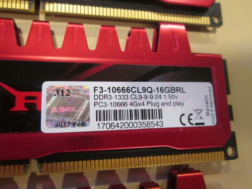 LOT of 8! 4GB G.Skill DDR3 PC3-10666 Ripjaw CL9-9-9-24 Desktop Memory 32GB - Picture 2 of 3