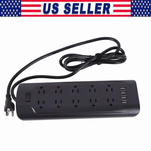 USB Power Strip Surge Protector with USB Ports Flat Plug Multi Outlet 10 Outlet