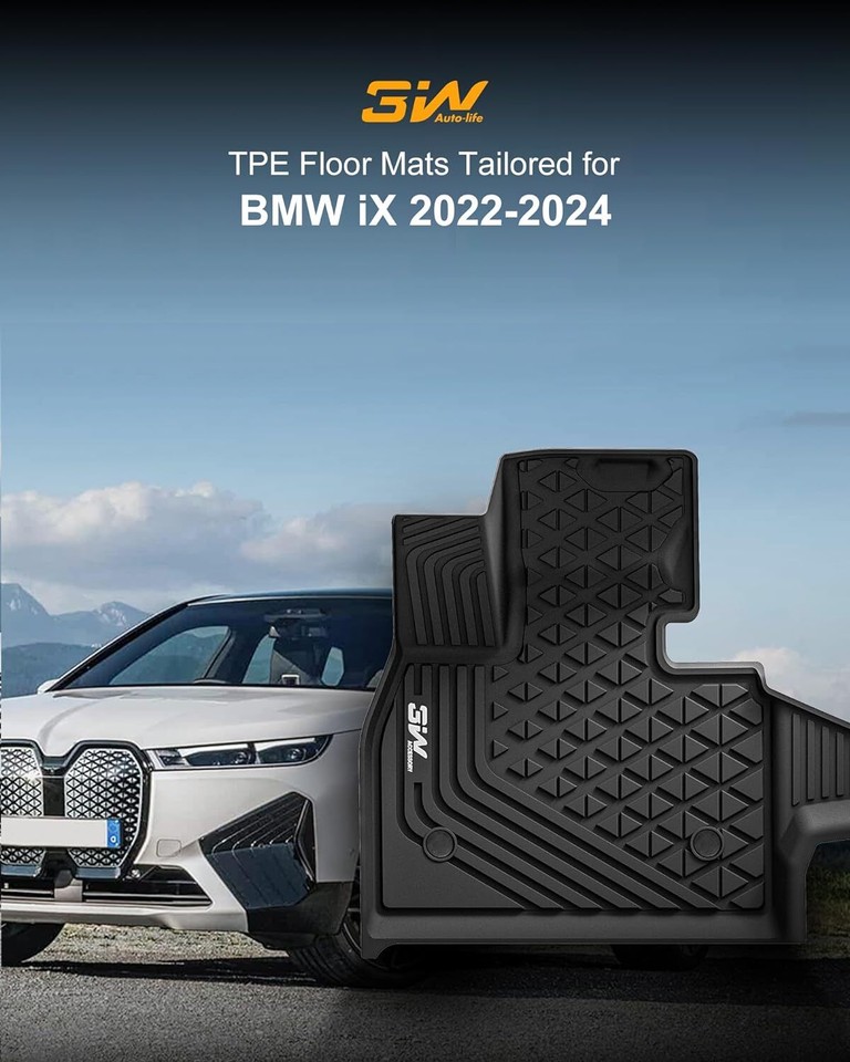 3W BMW iX Floor Mats for 2022-2024 BMW iX TPE All-Weather Car Mat Black ...