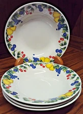 UTE 4pc Soup-Salad FRUIT DESIGN 8"x1.5" Freezer/Microwave/Dishwasher Safe    J31