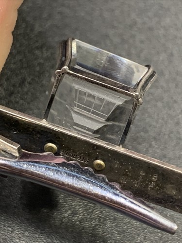 Vintage Japanese Pagoda Sterling Silver Carved Intaglio Rock Crystal Tie Bar - Picture 9 of 12