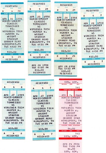 Tennessee VOLS vs Virginia Tech Hokies Baseball Ticket Stubs 1996-2001 Kingsport - 第 1/2 張圖片