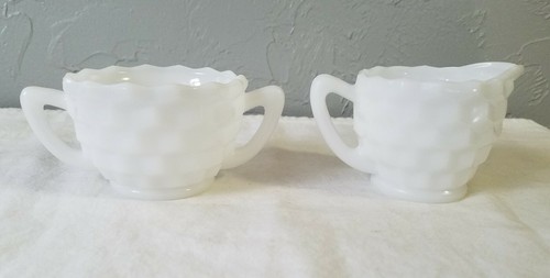 Jeannette Depression Glass Cube White Milk Glass Creamer and Sugar Bowl - Picture 3 of 9