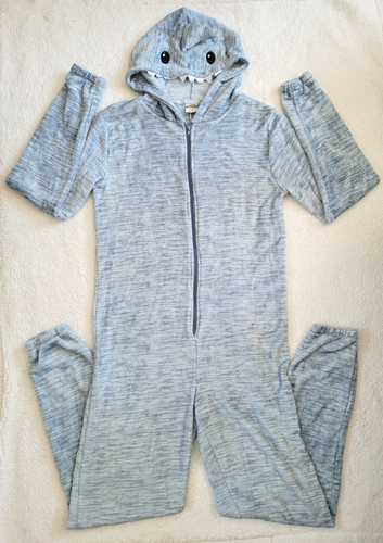 Open Trails Mens Shark PJs Pajama One Piece Costume Fleece Hooded Suit S / M NEW