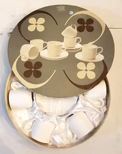 Yedi Houseware Espresso Cup & Saucer Set of 6 White Clover in Satin Lined Box