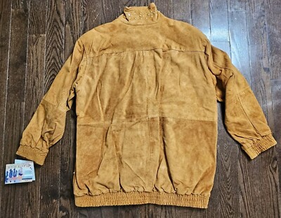 1980's Lion Button Studded Brown Suede Leather Jacket 2X, Atlantic