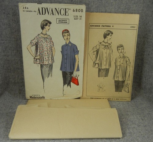 Advance 6800 Misses Maternity Overblouse button front cuffs bust 34 size 16 - Picture 4 of 6