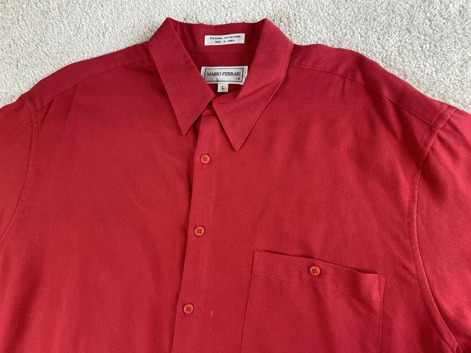 Camisa Mario Ferrari Para Hombre Grande Roja Con Botones Manga Corta Informal Suave Foto 2 de 4